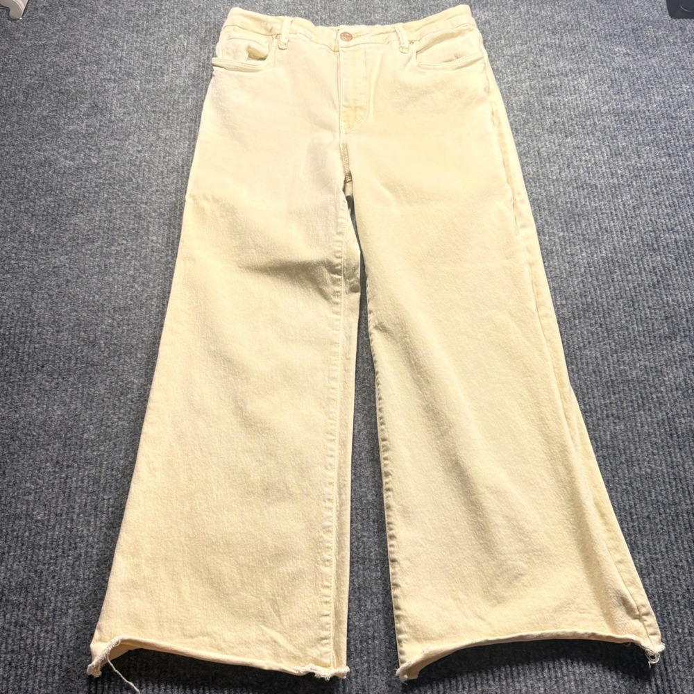 Kut from the Kloth Meg Fab Ab Wide Leg Jeans Women 12 Yellow Raw Hem Denim